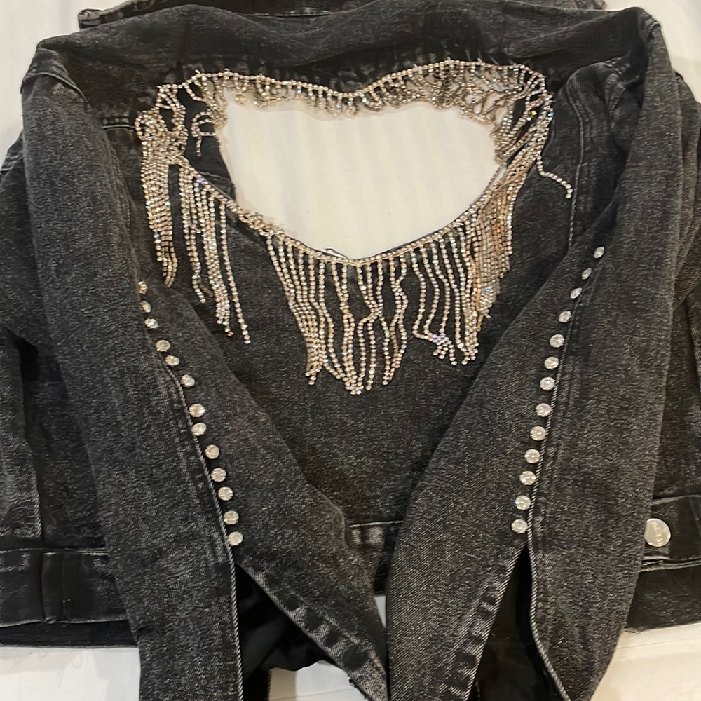 Open back tassel denim dark small to medium . 6-8 US